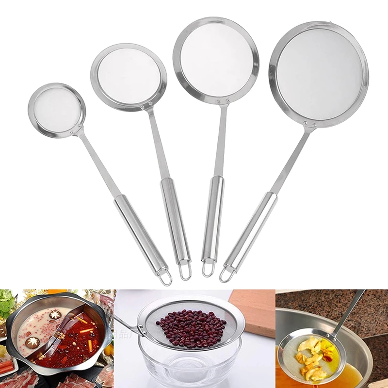 4 Pcs Stainless Steel Kitchen Colander Sieve with Long Handle Fine Mesh Strainers for Cooking Baking Flour | Дом и сад