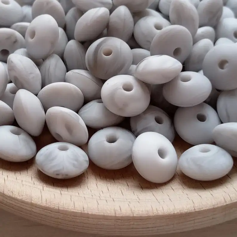 

Marble Gray Saucer Silicone Beads 12mm Bulk Teething Beads Baby Teethers BX40