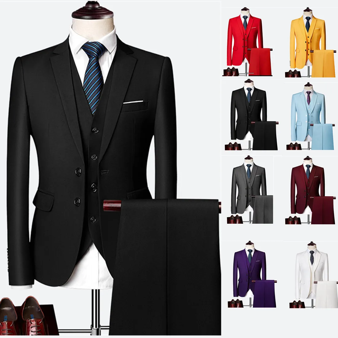 

Роскошный мужской свадебный костюм из 3 предметов, модный тонкий однотонный деловой костюм, большие размеры, блейзер + брюки + жилет