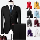 Роскошный мужской свадебный костюм из 3 предметов, модный тонкий однотонный деловой костюм, большие размеры, блейзер + брюки + жилет
