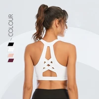 2021 best selling yoga fitness sports bra shockproof push up running racerback wirefree padded underwear vest cross back tops