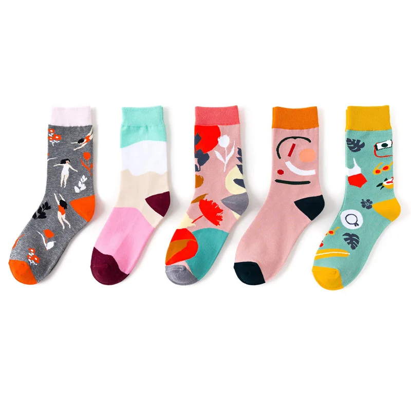 Популярные весенние носки для отпуска хлопковые мужские цветные с принтом