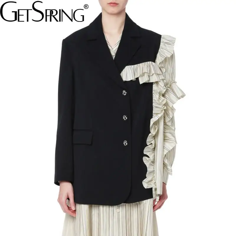 

Getspring Женский блейзер с оборками в стиле пэчворк, асимметричные блейзеры и куртки, необычные цвета, соответствующие стандартам, длинные Кос...