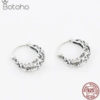 pure 925 sterling silver moon shape hoop earrings vintage hollow floral earring fashion women daughter wife mother jewelry
