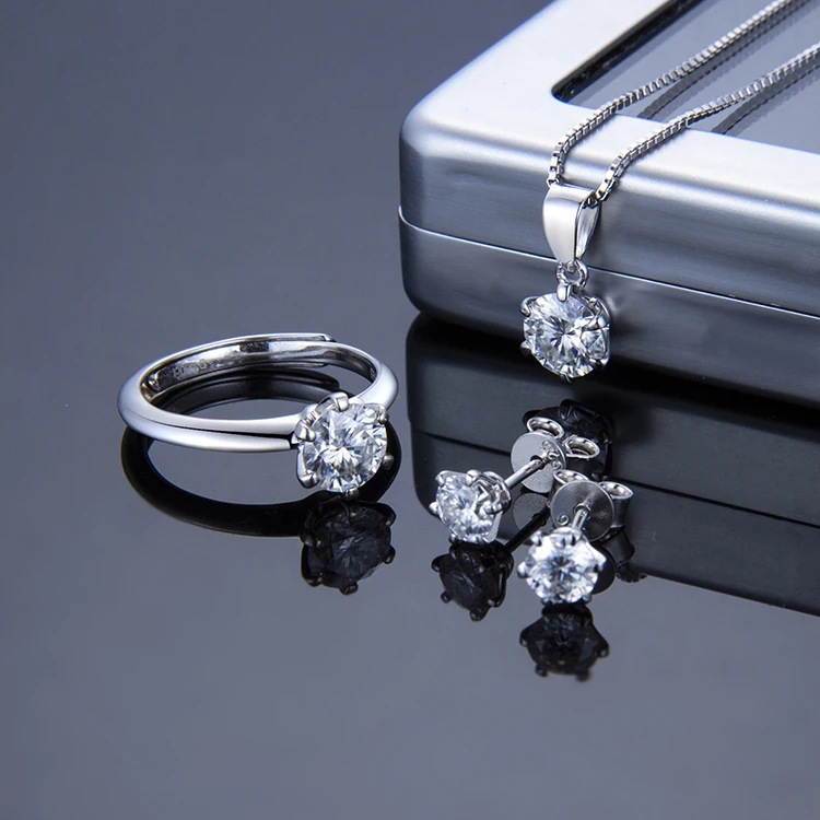 

Zhanhao Romantic Original 925 Sterling Silver Moissanite Pendant Ring Necklace Earrings Jewelry Sets For Women With Gift