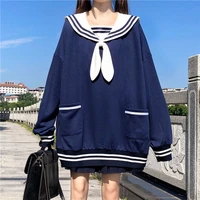 navy collar soft outfit girl beautiful pullover girl womens kawaii cute blouse with rabbit ears plus size japanese streetwear