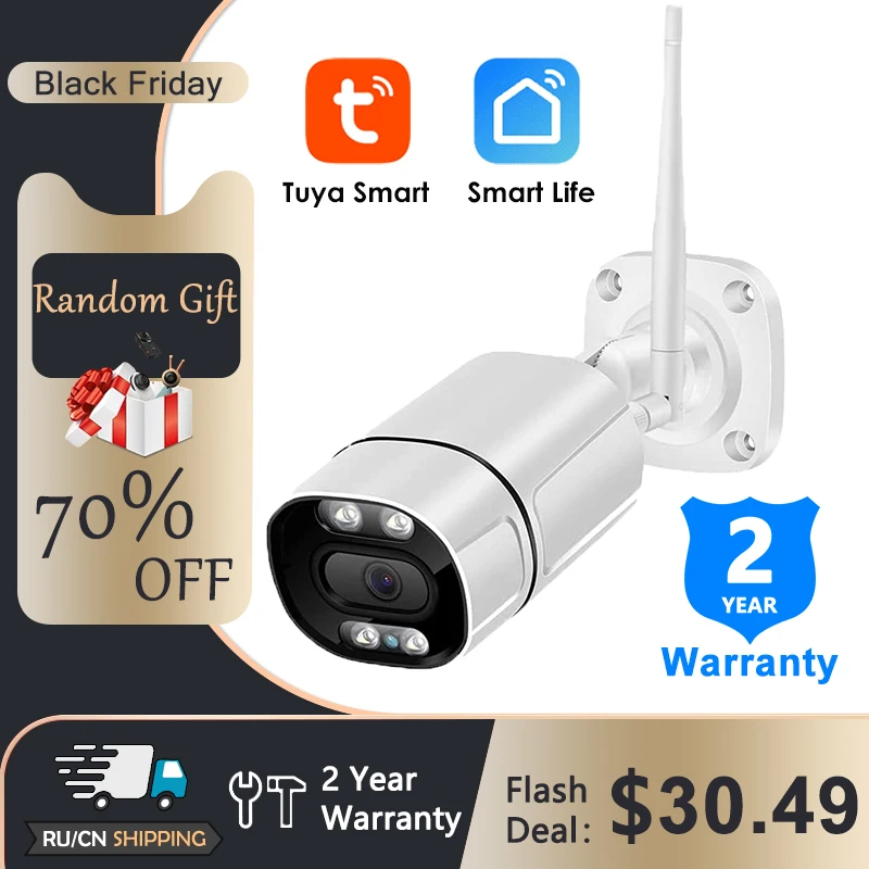 

Умная IP-камера 3MP Tuya, Wi-Fi, IP66, аудио, беспроводная камера, 1080P HD, цветная инфракрасная камера ночного видения CCTV, домашняя камера безопасности