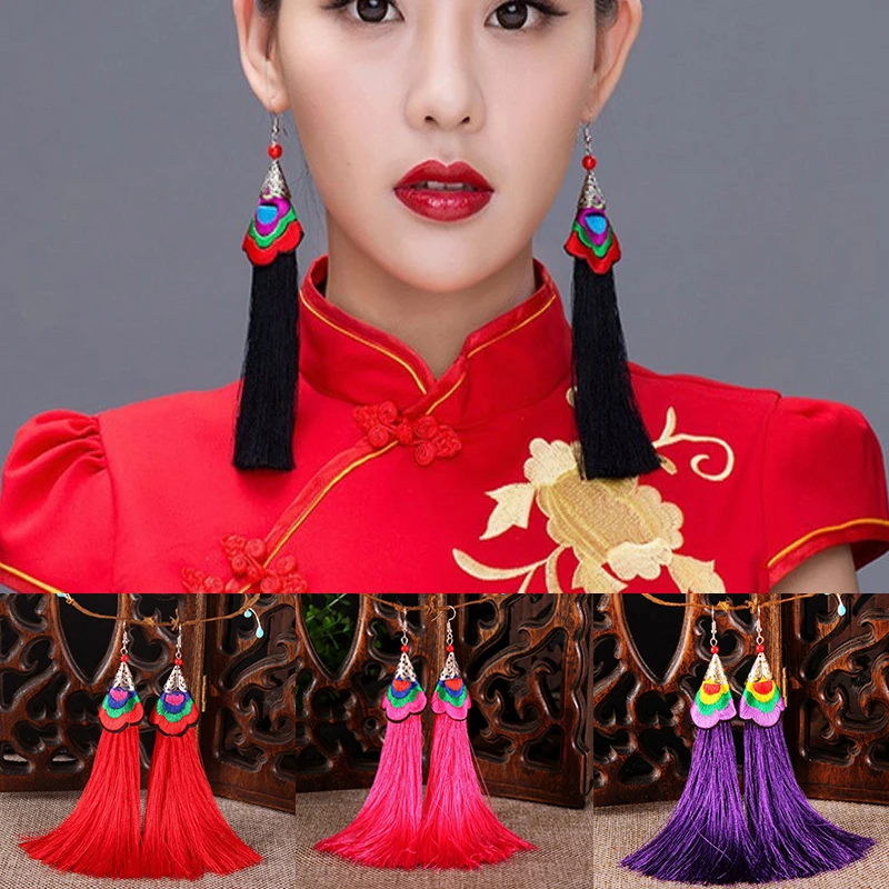 

Bohemian Morning Glory Dangle Earrings Women Vintage Long Tassel Fringe Drop Earrings Ethnic Style Eardrop Jewelry Gift