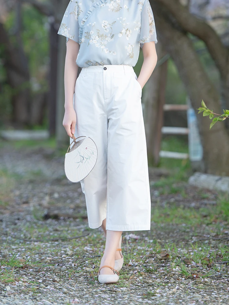 CYNTHIA/женские летние укороченные брюки в китайском стиле Элегантные Прямые