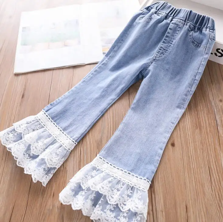 2020 детские дети весна джинсовый топ и кружевная брюки Красивые 5 шт./партия в