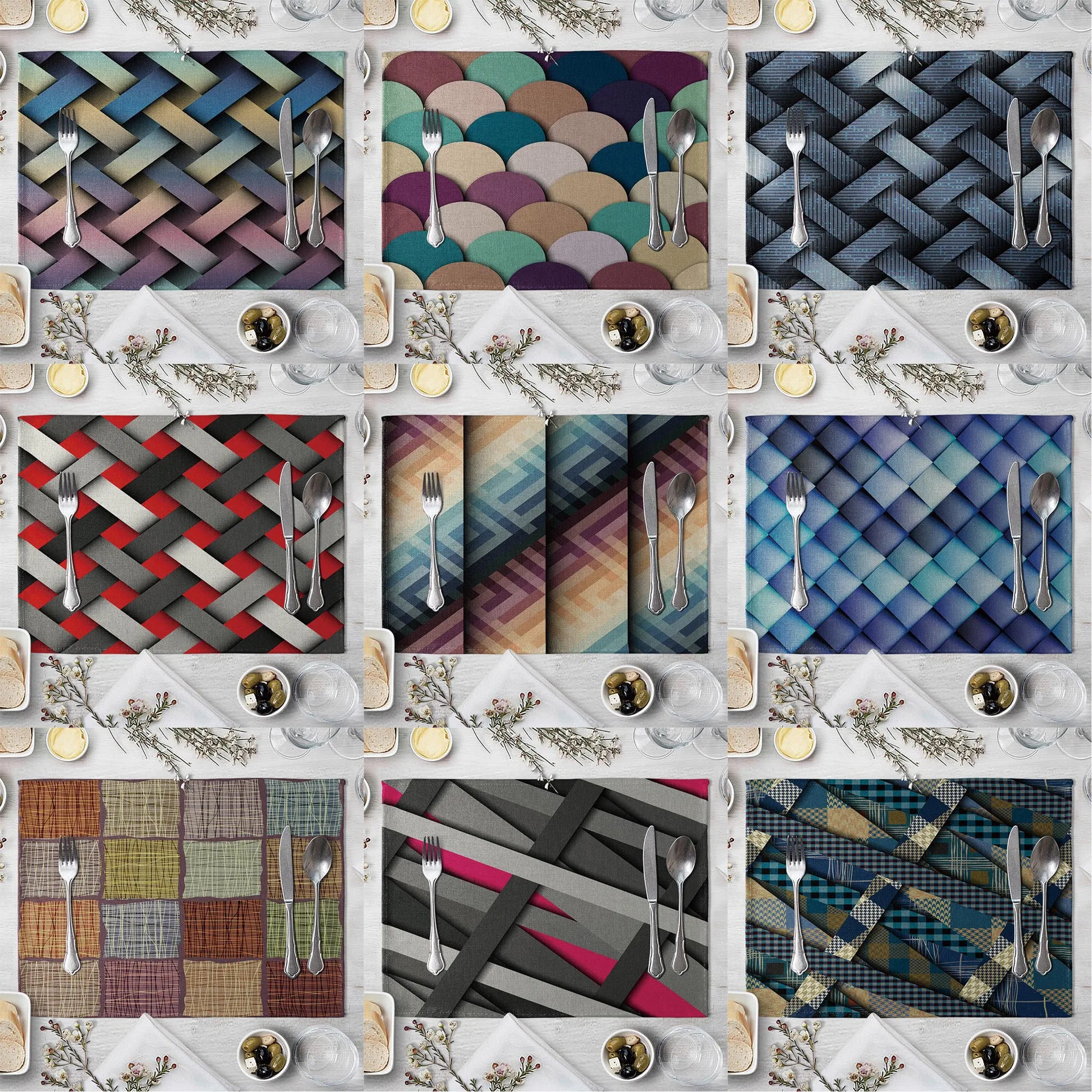 

Colorful Geometric Lattice Placemat Fabric Coaster Table Decoration Mat Kitchen Manteles individuales Onderzetter
