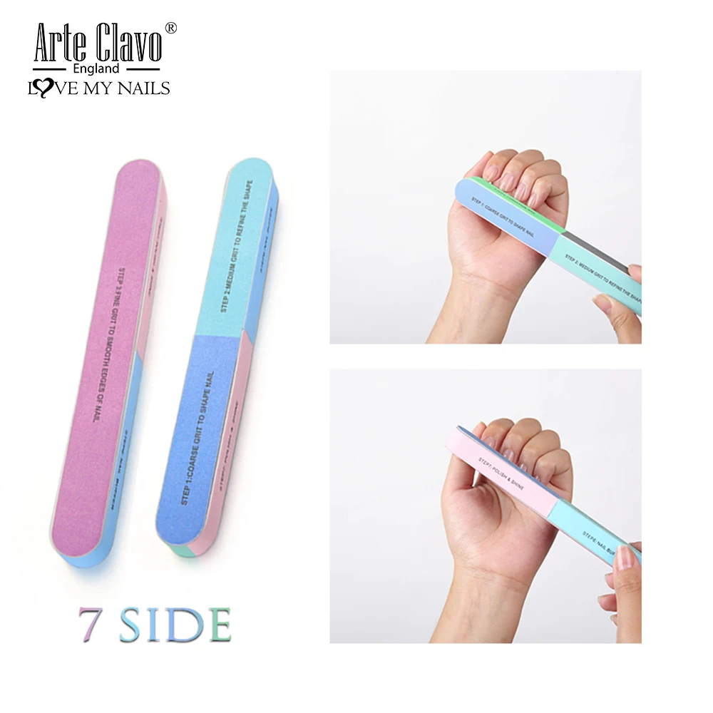 Arte Clavo Nail Files Repair Art Buffer Sanding Block Manicure Polished File LED UV Gel Polish Tool 1pcs 7-sideds | Красота и