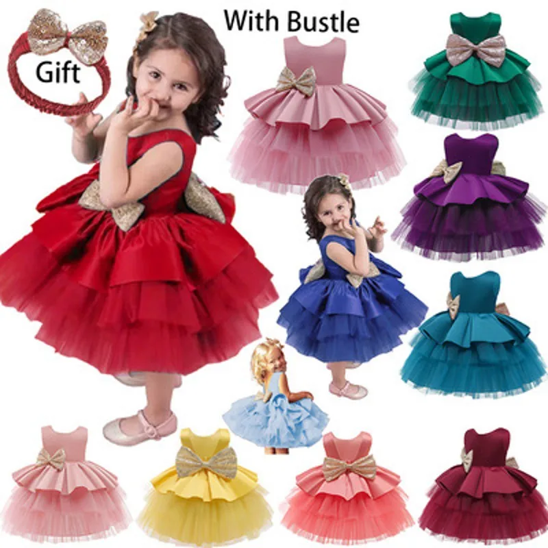 

Girls Dress Newborn Lace Princess Dresses Birthday Wear Christmas Holiday Costume Infant Party Dress 0-6 year Tiers Sequin Bow