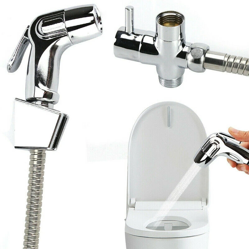 

Stainless Steel Bidet Sprayer Bathroom Toilet Brass T-Adapter & Hose Kit