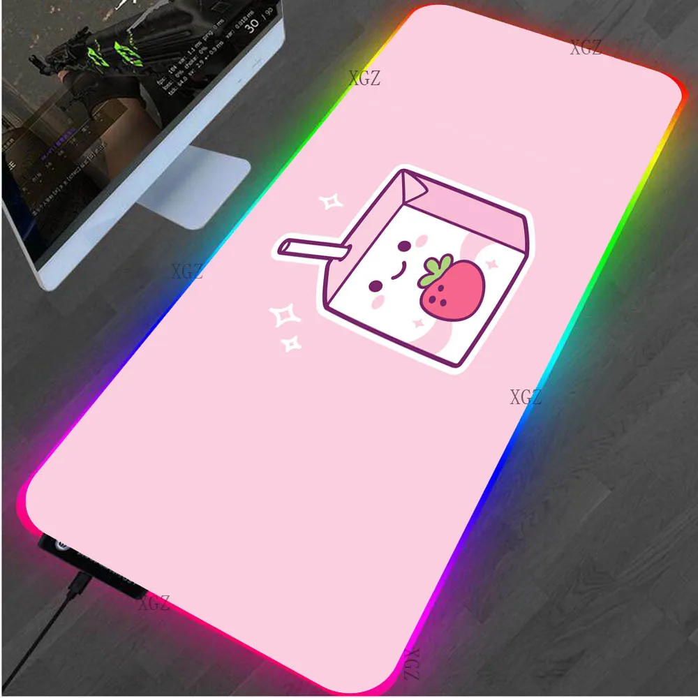 

XGZ Kawaii Mousepad Anime Milk Drink RGB Gaming Accessories USB Anti-slip Mat Gamer Notebook PC Keyboard LED Backlit Gaming Desk