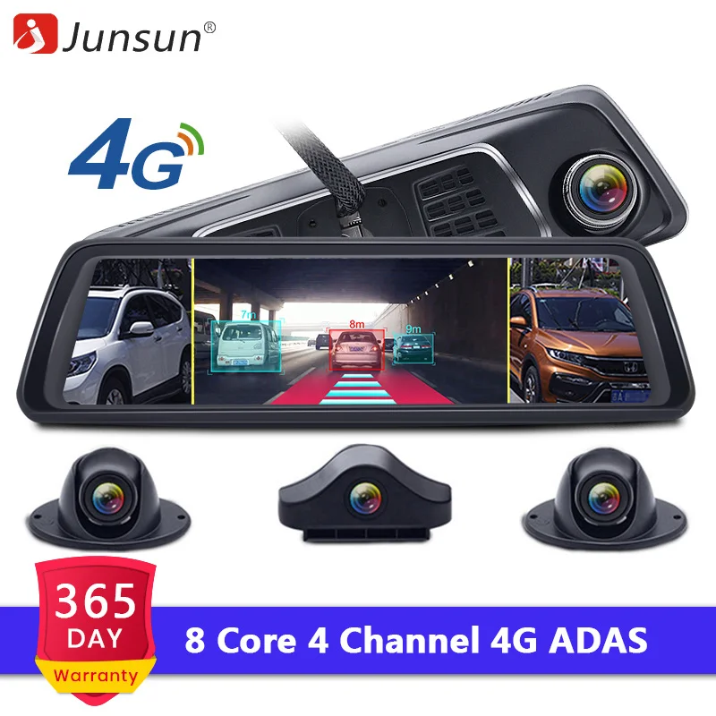 Junsun 8 Core ADAS 4 канальный автомобильный видеорегистратор камера заднего вида FHD 1080P видео рекордер зеркало 4G 1" Медиа зеркало заднего вида Android Dash Cam