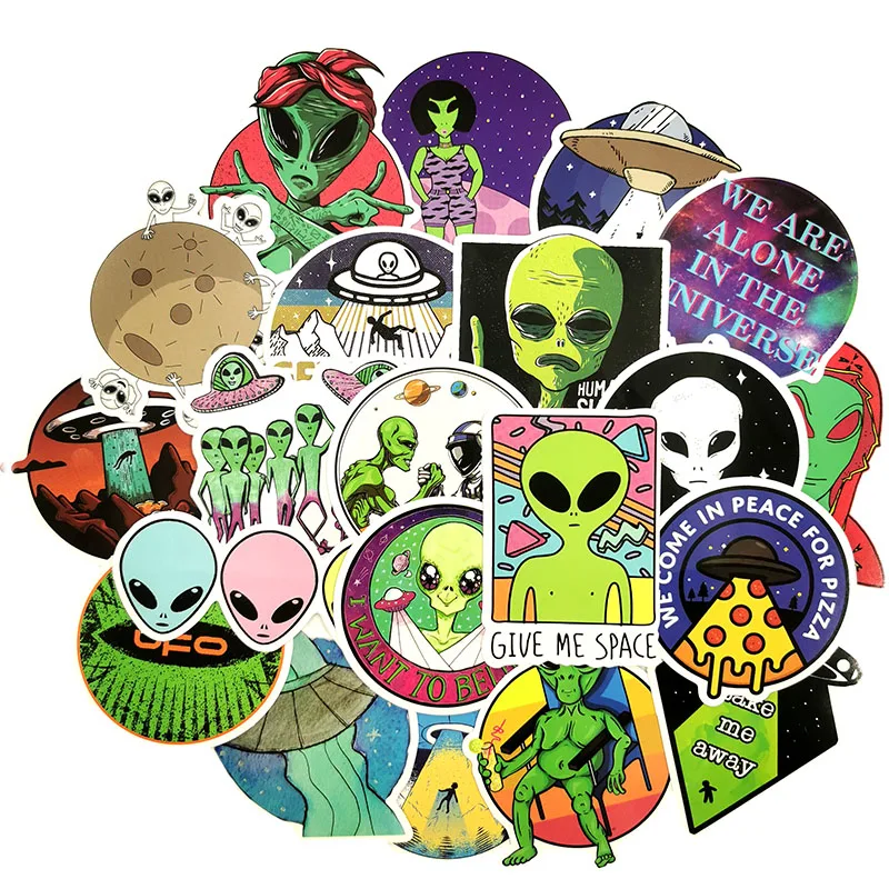 Горячая 50 шт./компл. мультфильм ET Alien НЛО стикер для багажа ноутбук холодильник ноутбук игрушка для скейтборда стикер