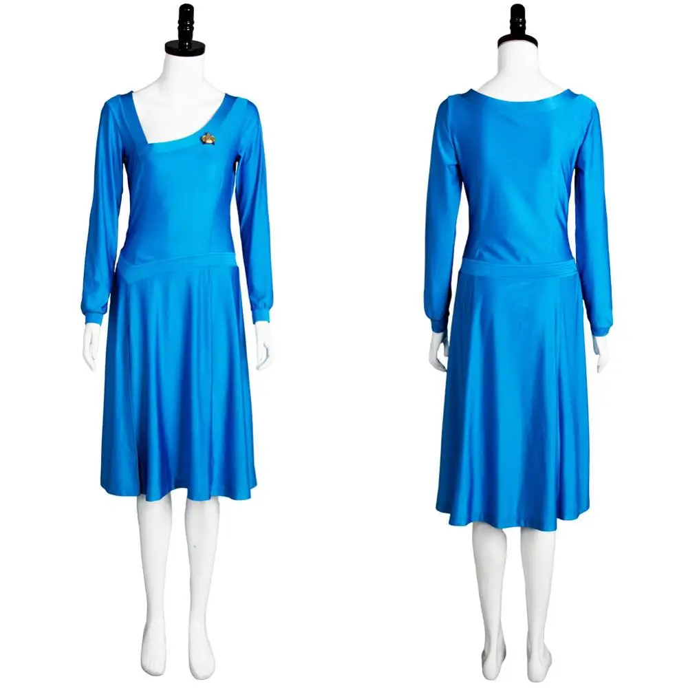 Звездный косплей командир путь Деанна Трой костюм синее платье Униформа