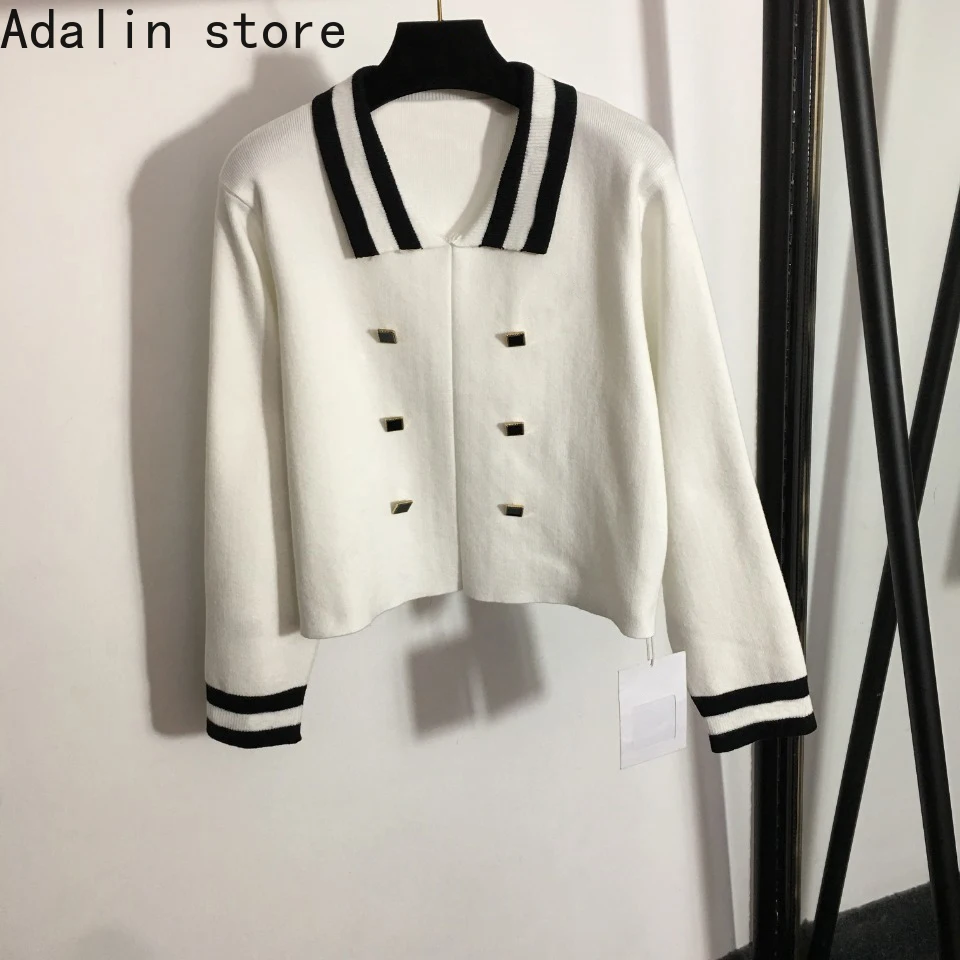 

Женский трикотажный костюм с вышивкой, двурядный кардиган на пуговицах с длинным рукавом и юбка с высокой талией