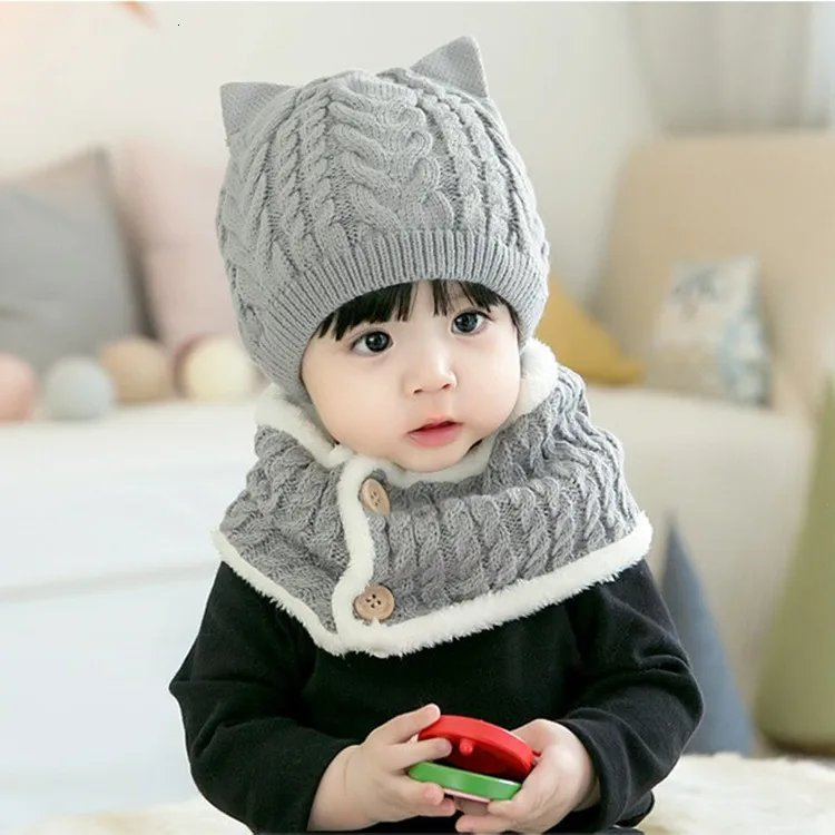 Красный цвет милый детский шарф зимняя шапка s комплект теплая вязальная шерсть