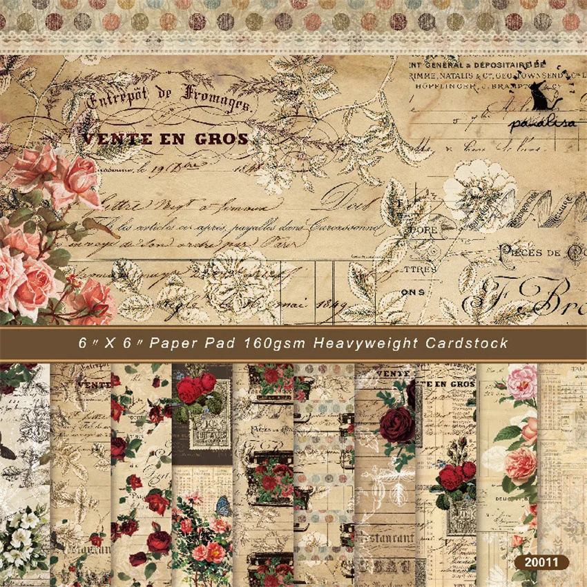 

24 Sheet 6"X6" Vintage Roses Craft Paper Material Junk Journal Planner Scrapbooking Decorative DIY Craft Background Paper 011