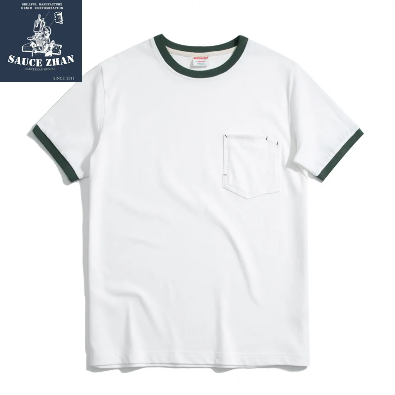 

Shipp SauceZhan Free Ringer Tee 3-color Summer T-shirt Male 100% Cotton T Shirt Short O-neck Reinforced Tshirt 320g