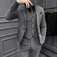 OIMG Autumn new men's suit three-piece Korean style men's suit suit wedding banquet fit groomsman outfit (2)