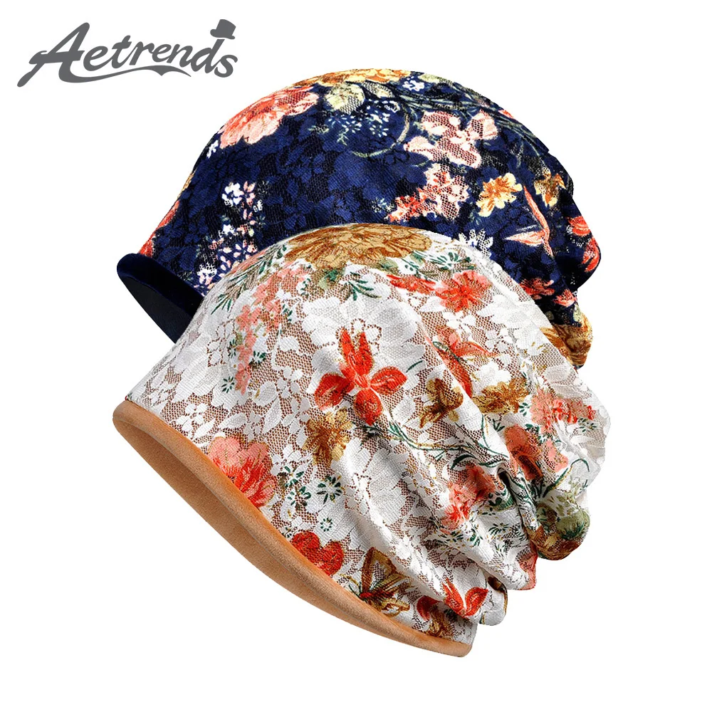 [AETRENDS] кружевные вязаные шапочки цветочные шапки для женщин женские шлепки шапка