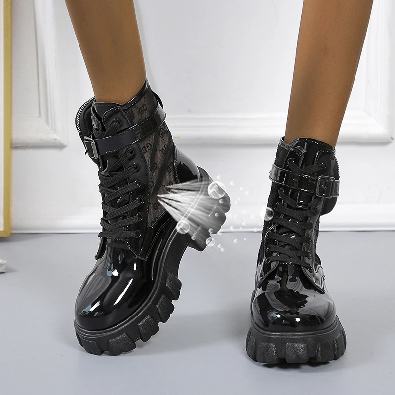 

Martin Boots Summer Thin Section 2021 New Net Boots Hollow Boots Breathable Inner Increase Women's Shoes Black Short Boots