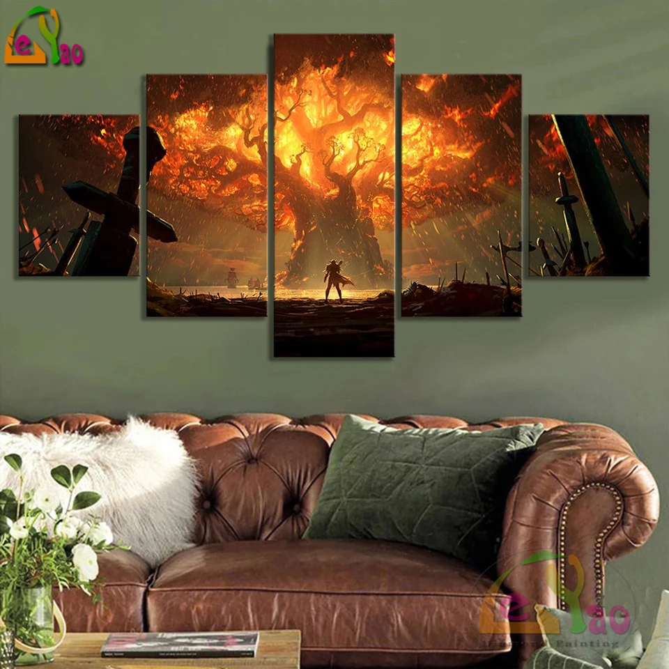 

5d Diy Diamond Painting 5pcs Anime Game Scene Wall Art Full Square Round Drill Cross Stitch Embroidery Rhinestone Home Decor