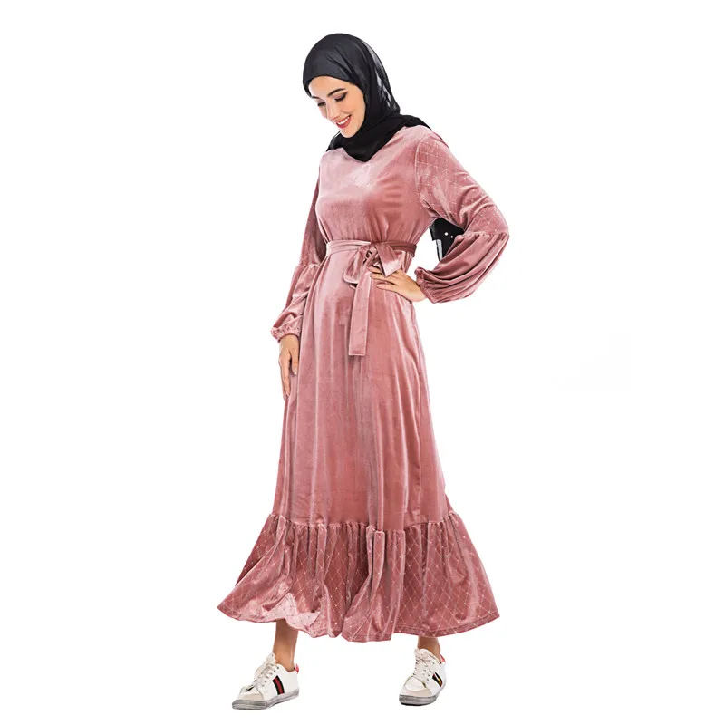

Middle East Winter Fall Velvet Long Sleeve Women Muslim Fashion Maxi Turkey Dress Ramadan kaftan Dubai Abaya Islamic Clothing