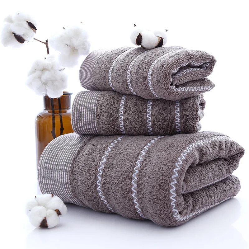 

BathTowel for Adults Set Pure Cotton Thickened 70x140cm Stripes Absorbent Soft Bathroom Towels Face Towel Home Hotel