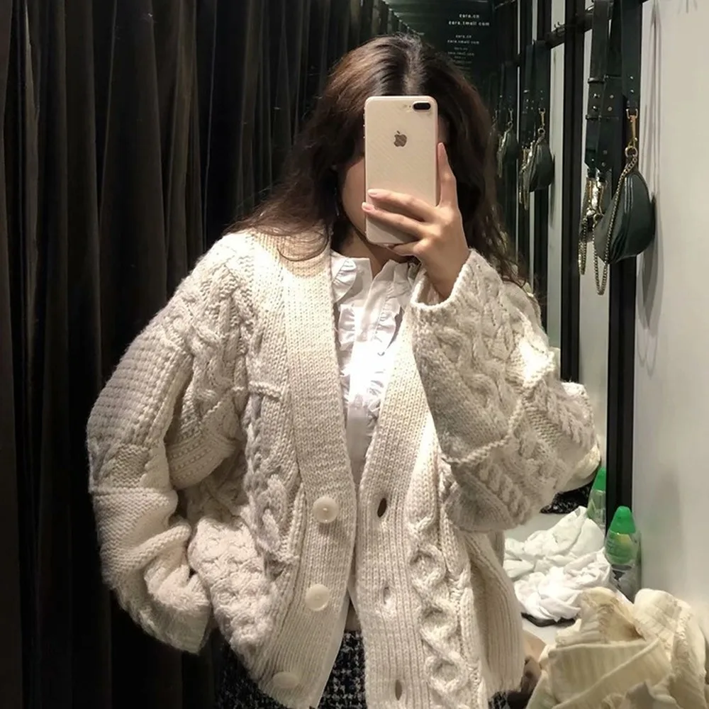 Весенние кардиганы с V-образным вырезом свободная куртка открытым стежком одежда