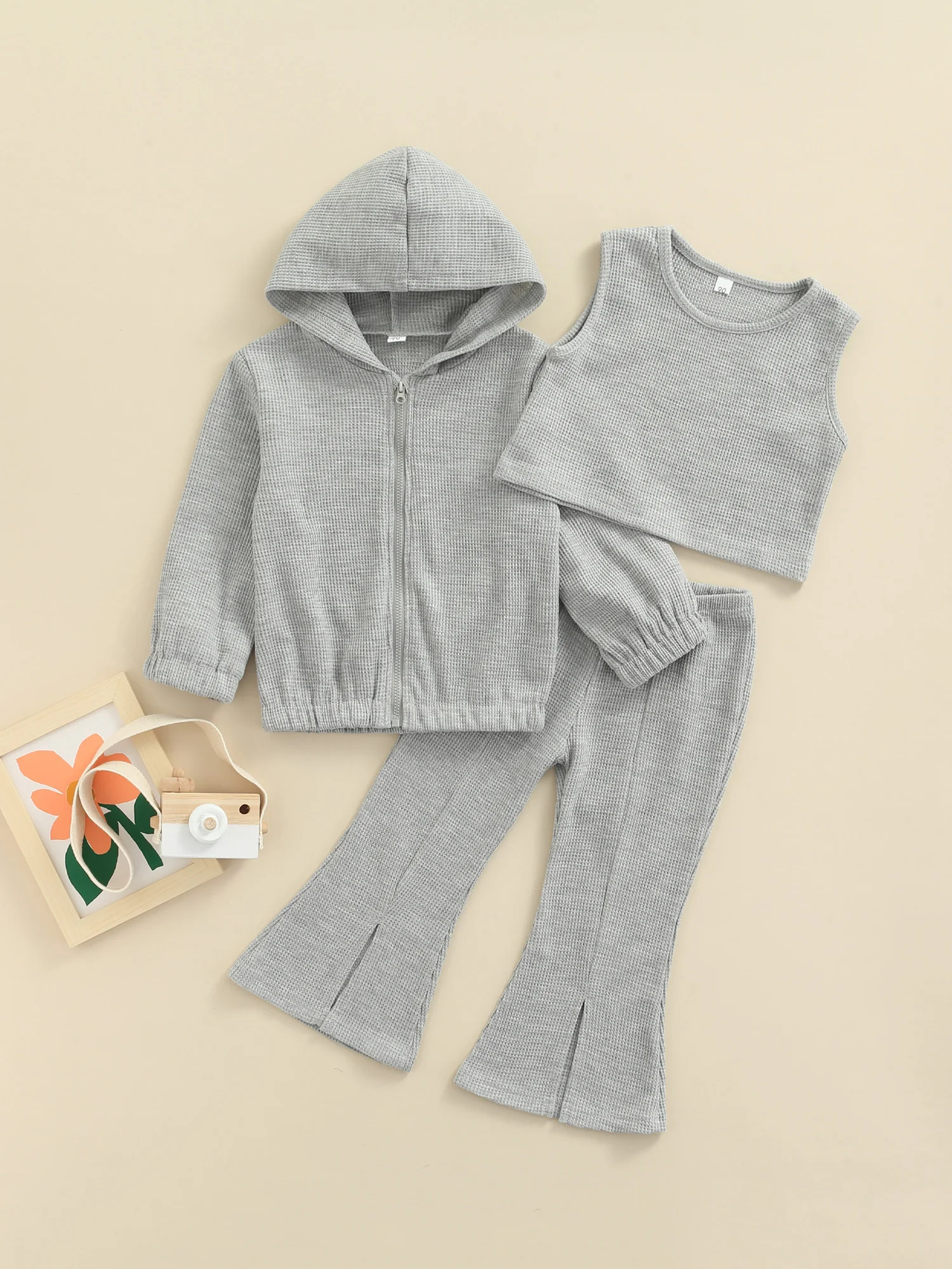 

Повседневный комплект одежды Pudcoco для девочек из 3 предметов, однотонные толстовки на молнии, пальто с круглым вырезом, майки, расклешенные б...