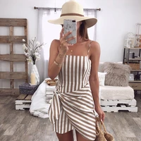 fashion summer women strapless mini dress sexy sleeveless striped printed beach clothes