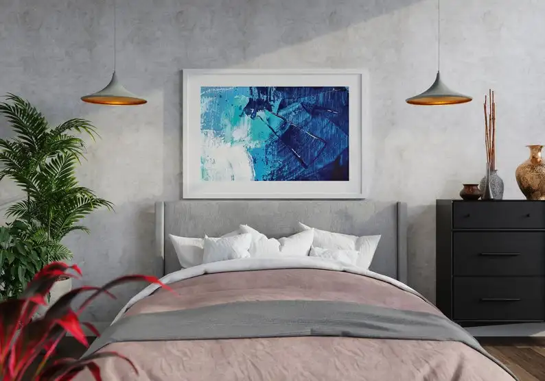 

Абстрактная абстрактная живопись, большая настенная художественная синяя офисная декорация, загрузка настенного искусства, Современная А...