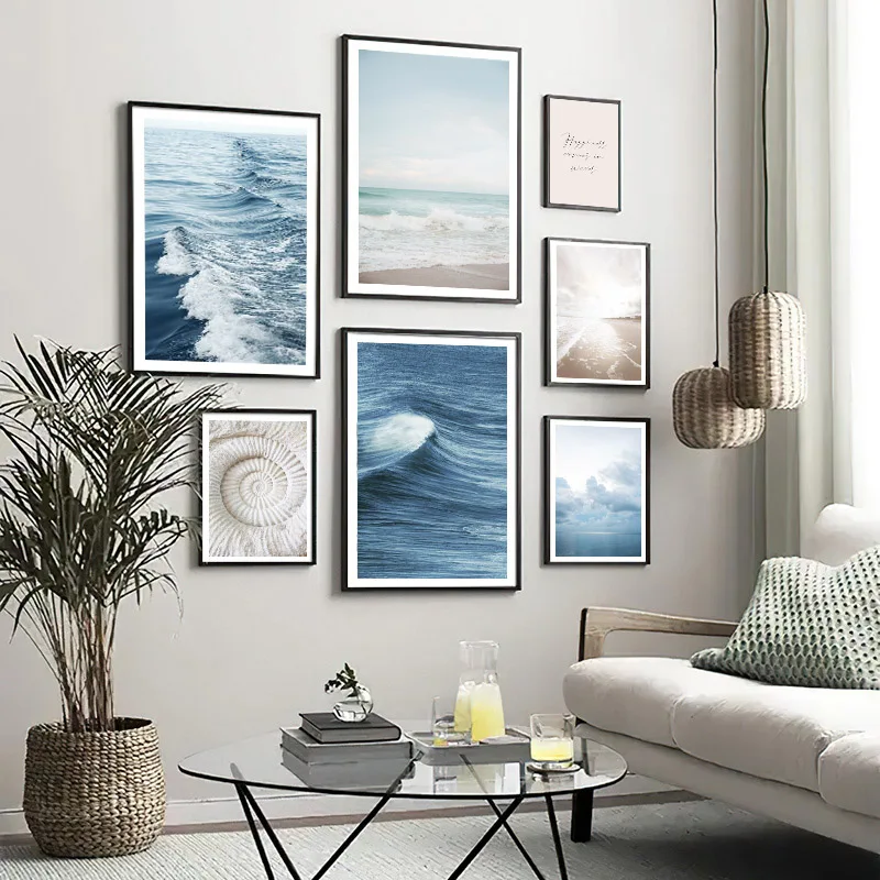 

Blue Ocean Sea Wave Landscape Beach Seascape Nature Poster Art Print Wall Picture Nordic Home Room DecorationCanvas Painting
