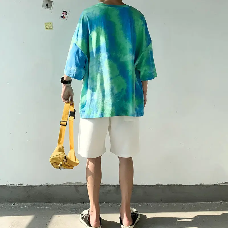 

Summer O-neck Tie-dye T-shirt Men Korean Fashion Loose Casual T-shirt Men Harajuku Streetwear Hip-hop Short-sleeved T-shirt Men