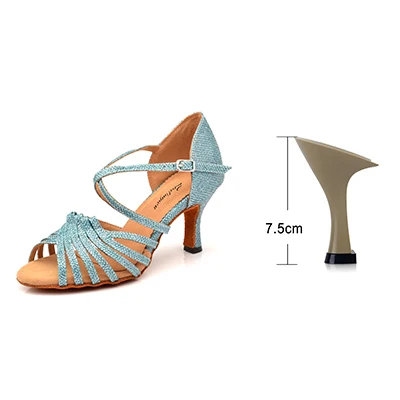 Light Blue 7.5cm Ladingwu Горячая Сальса Обувь для танцев Для женщин светло-голубой блестящая ткань латинских танцев вечерние мягкая подошва танцевальные туфли, каблук 6-10 см - Цвет: Light Blue 7.5cm