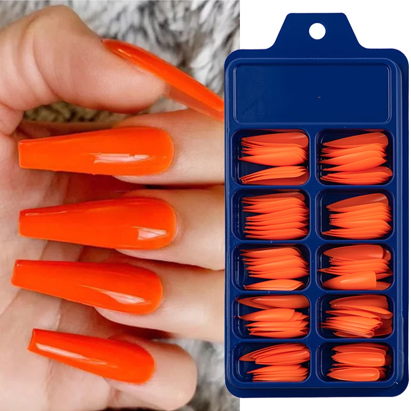 

100pcs Candy Color Fake Nails Long Ballerina Clear White Pink Artificia Full Cover False Naill Manicure Tools Nail Art Extension