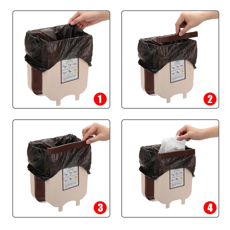 

Kitchen Hanging Trash Can Small Wall Mounted Folding Waste Bin Kitchen Cabinet Door Hanging Trash Bin Coffee 22*22cm