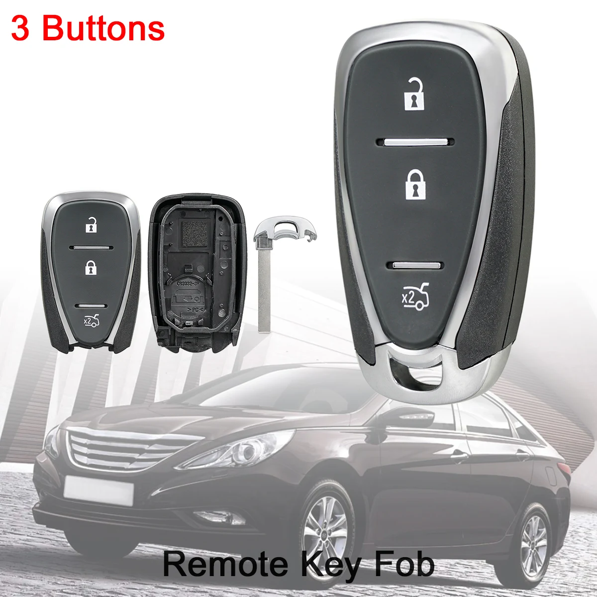 

Black 3 Buttons Remote Key Shell Replacement Keys Fob Body Housing Fit for Chevrolet Cruze Malibu Camaro