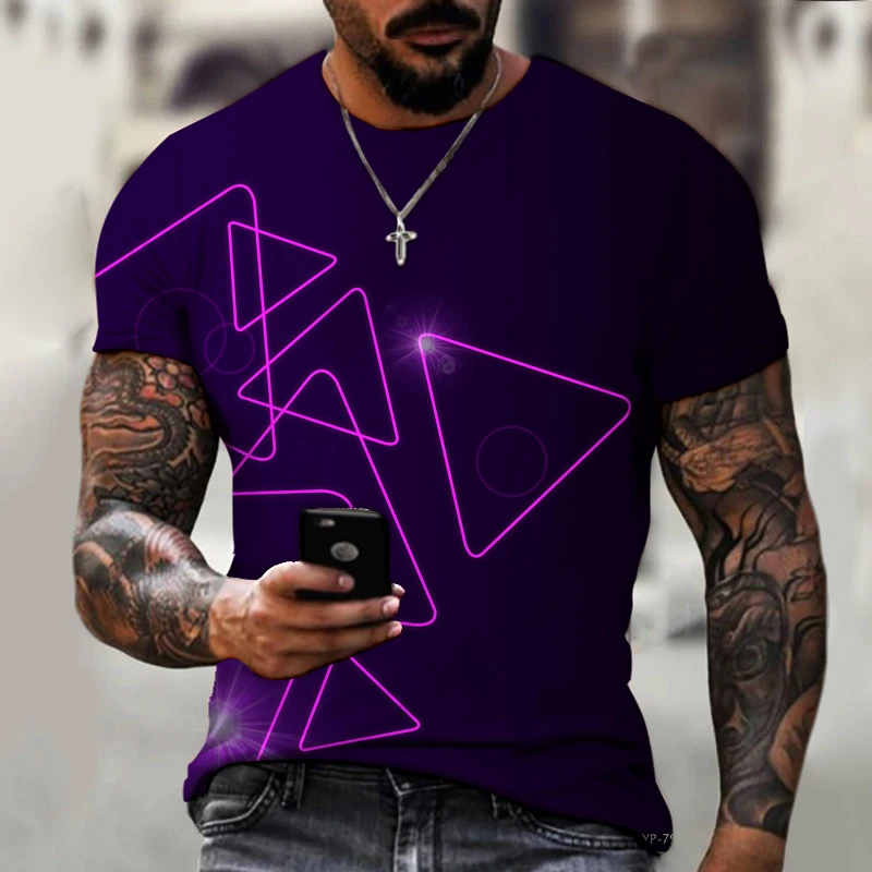 

New Men's Shirt Brand Design, European And American Simplicity, Round Neck T-shirt, Line Art Stitching, 3D Printing, Oversize