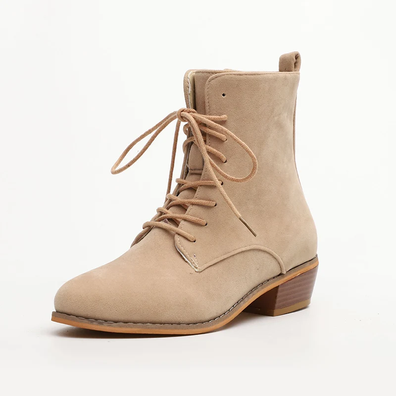 Beige Mcckle/женские ботильоны; женская обувь леопардовой расцветки на молнии; женская обувь на шнуровке с острым носком на не сужающемся книзу массивном каблуке; Прямая поставка размера плюс - Цвет: Beige