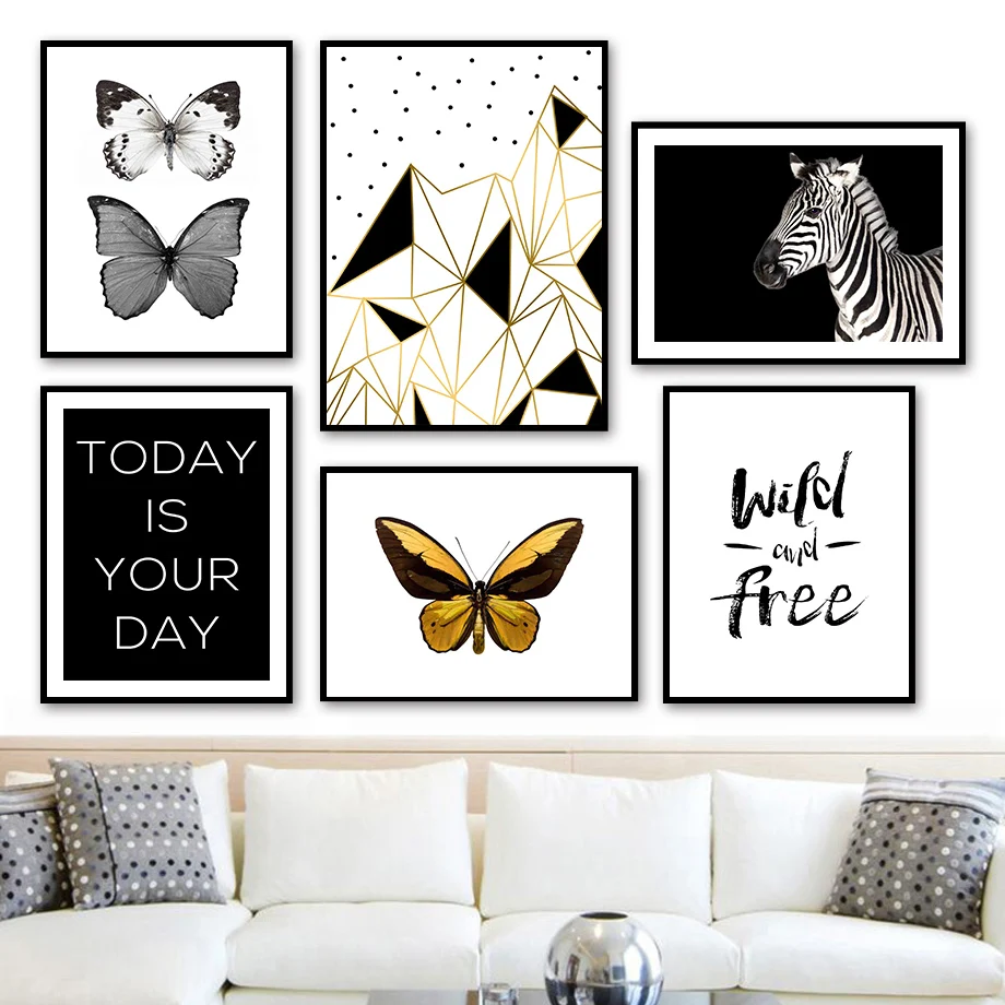 

Butterflys Zebras Abstract Shape Quote Wall Art Canvas Painting Nordic Posters And Prints Wall Pictures For Living Room Decor