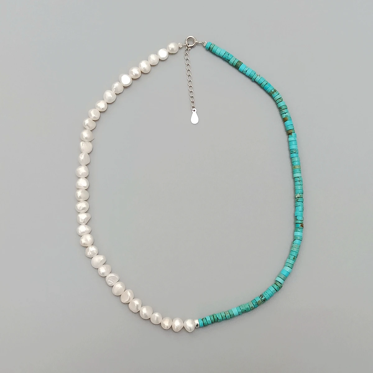

Lii Ji Boho Choker Necklace Natural Turquoise Baroque Pearl 925 Sterling Silver Necklace Unique Women Men Holiday Birthday Gift