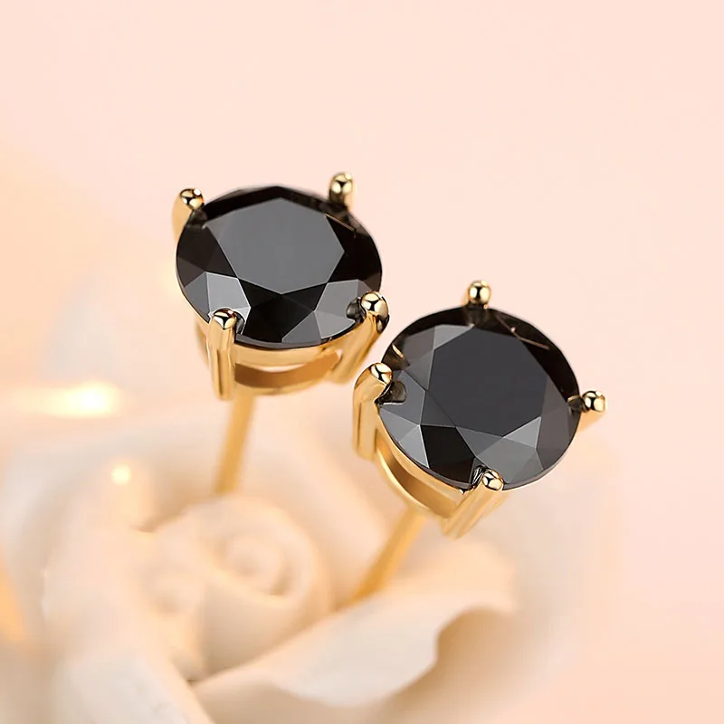 Роскошные женские маленькие черные круглые серьги милые гвоздики из желтого