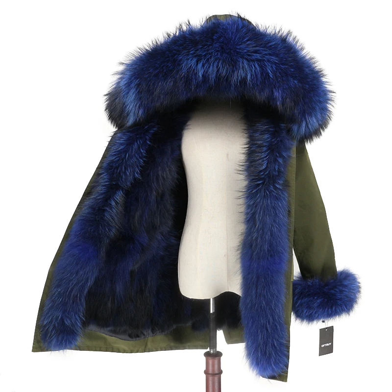 green light blue OFTBUY, водонепроницаемое пальто с натуральным мехом, длинная парка, зимняя куртка для женщин, натуральный мех енота, воротник, капюшон, подкладка из лисьего меха, теплая уличная одежда - Цвет: green light blue