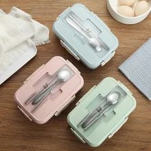 Ланч-бокс контейнер для еды Bento Box с подогревом ланчбокс для детей ланчбокс для закусок соломинка Пшеница корейский герметичный студенческий пластиковый ящик для еды