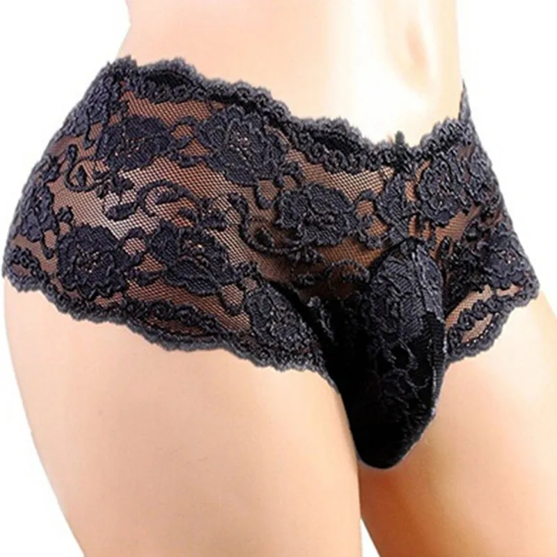 

Men's Underwear Hot Sexy Mens Lace Underwear Sissy Grid Thong Seamless Enhance Pouch Briefs Pants